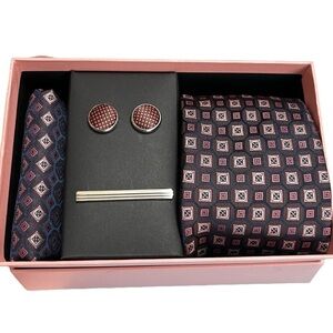 NWT Alexander Julian Colours Boxed Tie Set Handmade Tie Hanky Tie Bar Cuff Links